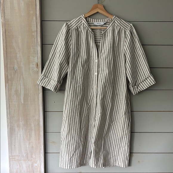 Greylin Striped Linen Blend Button-Front Dress – Size L - Picture 1 of 7